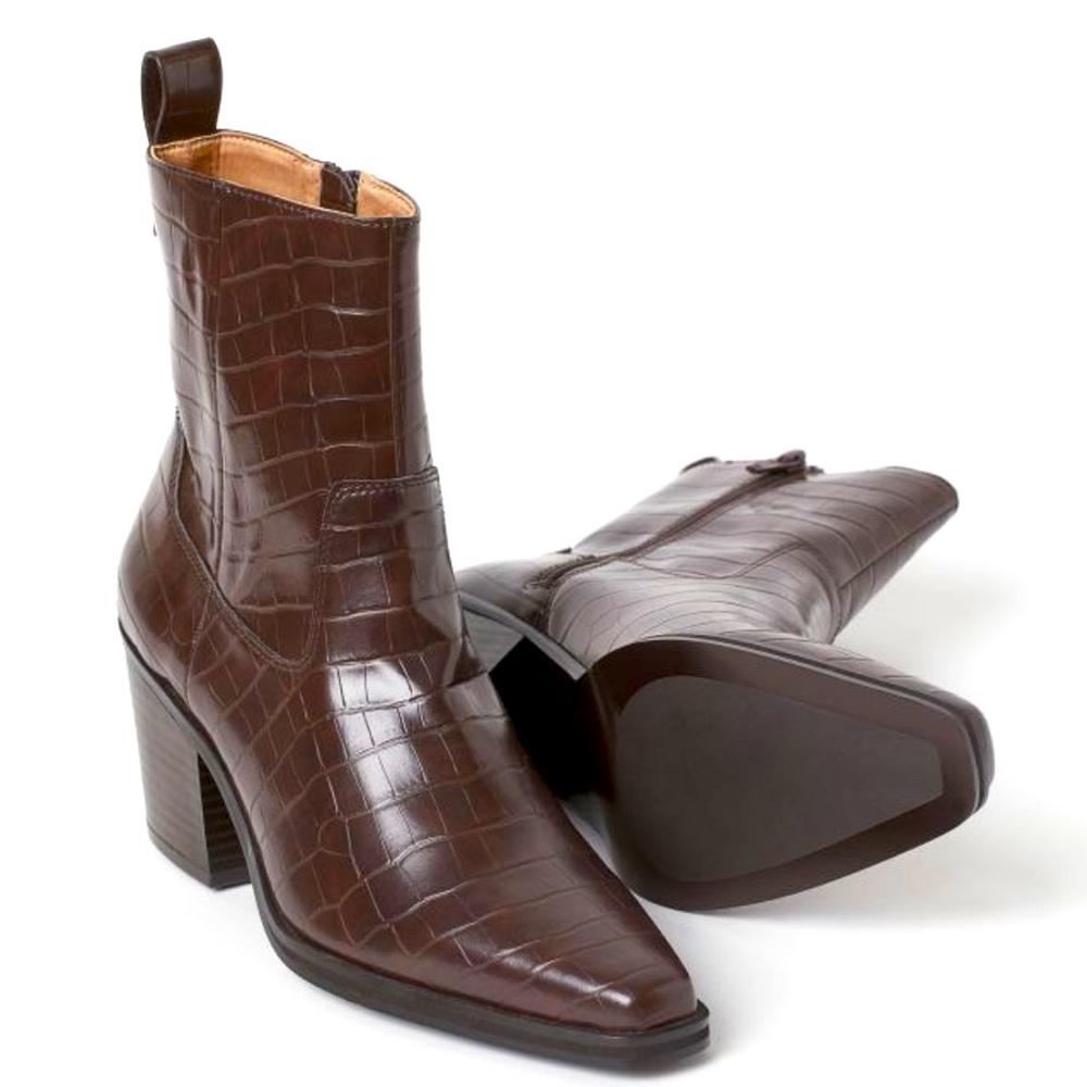 Croc Embossed Faux Leather Ankle Boot